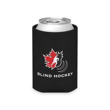 Load image into Gallery viewer, can inside a black can cooler with red and white Canadian blind hockey logo