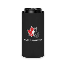 Load image into Gallery viewer, black slim can inside black can cooler with red and white Canadian blind hockey logo