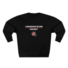 Load image into Gallery viewer, Black crewshirt with canadian blind hockey logo on the front of the sweater