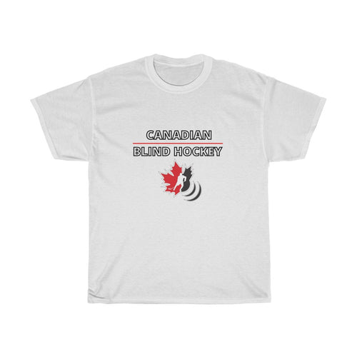 white t shirt with Canadian blind hockey logo 