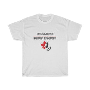 white t shirt with Canadian blind hockey logo 