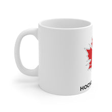 Load image into Gallery viewer, White Coffee mug with Canadian Blind Hockey Hockey Sonore logo on the front  side view of mug

