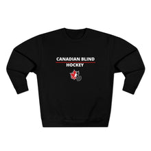 Load image into Gallery viewer, Black crewshirt with canadian blind hockey logo on the front of the sweater
