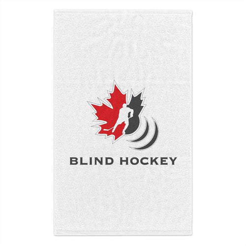 White towel with Canadian  blind hockey logo 
