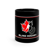 Load image into Gallery viewer, Black coffee mug with the Canadian Blind Hockey logo on the front
