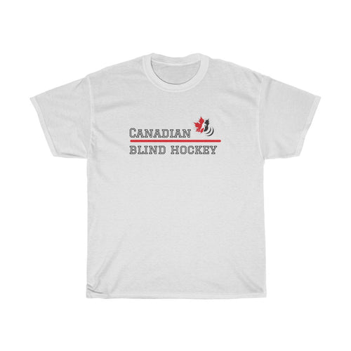 White Canadian blind hockey t shirt with logo 